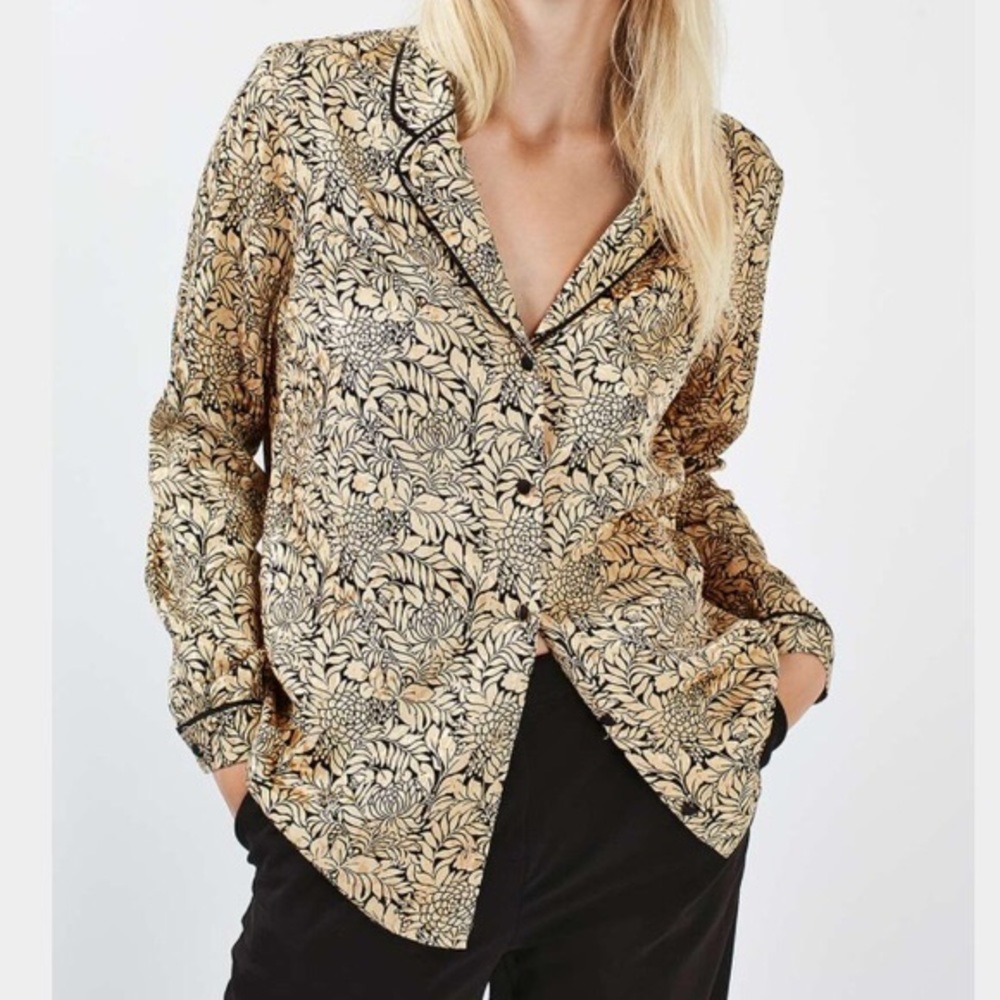 Topshop Gold and Black Floral Button Down